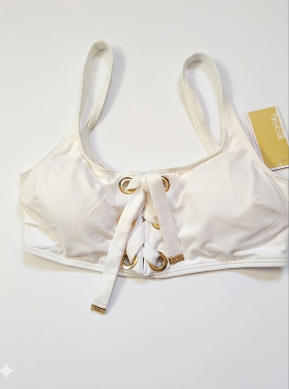 Nwt Michael Kors White Lace-Up Bikini Top Large